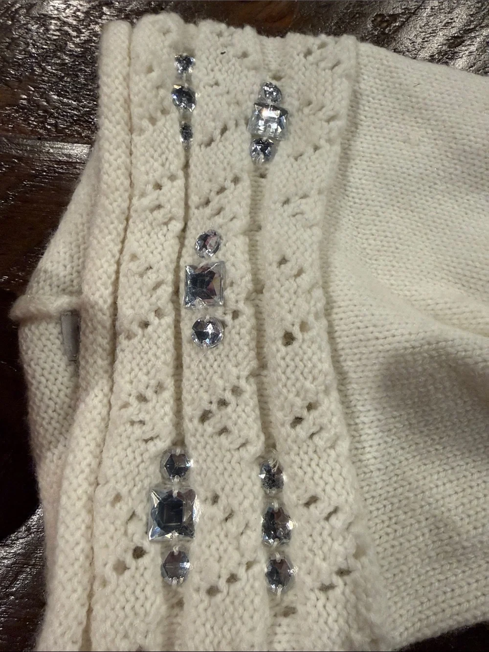 Charming Charlie Cream Knit Beanie with Gem Embellishments